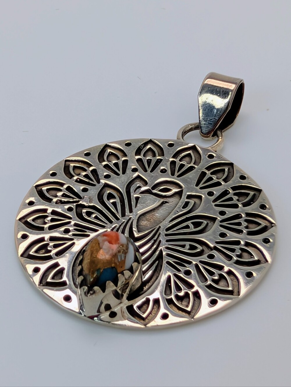 Peacock Spiny Turquoise Dahlia Pendant S925 Sterling Silver - Picture 2 of 4
